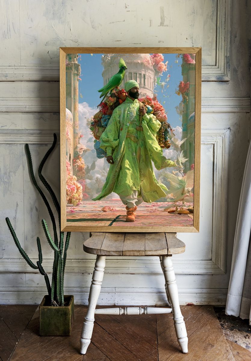 Surreal Green Figure Illustration Print. — room view 1