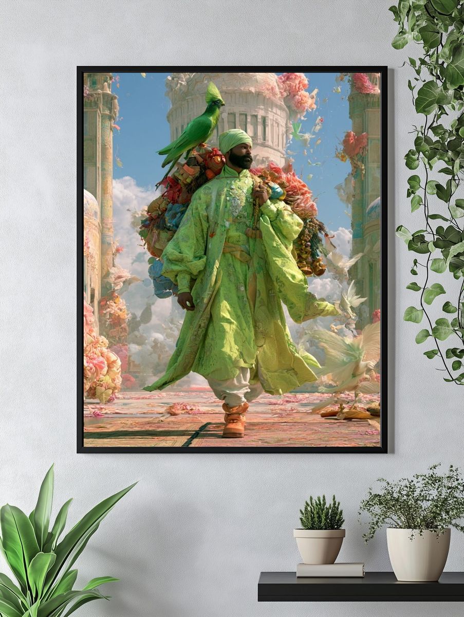 Surreal Green Figure Illustration Print. — room view 4