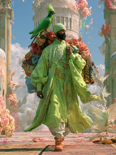 Surreal Green Figure Illustration Print.