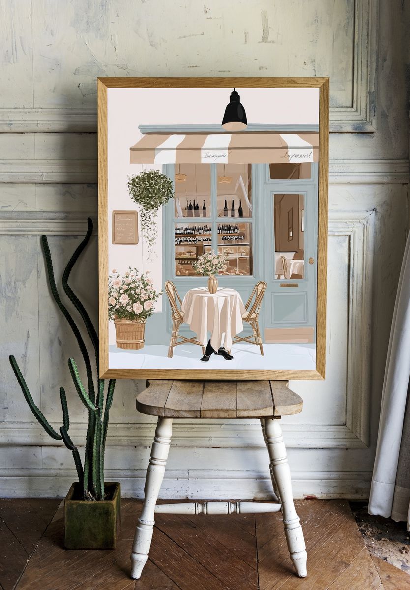 Paris Café Terrace Illustration Poster. — room view 1