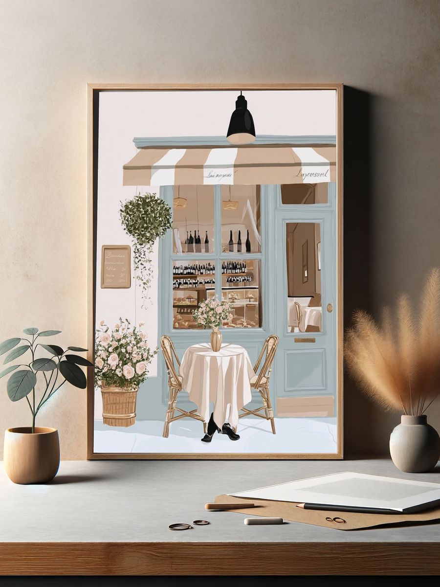 Paris Café Terrace Illustration Poster. — room view 2