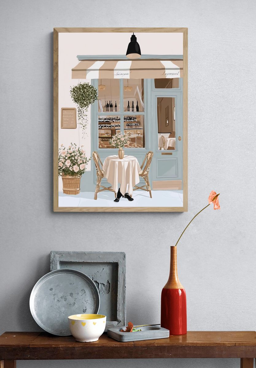 Paris Café Terrace Illustration Poster. — room view 3