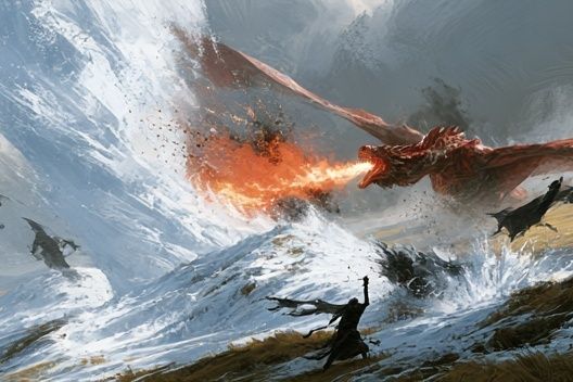 Dragon Battle Fantasy Illustration Poster. poster detail