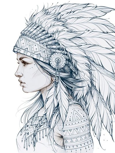 Native Feather Portrait Illustration Poster. poster