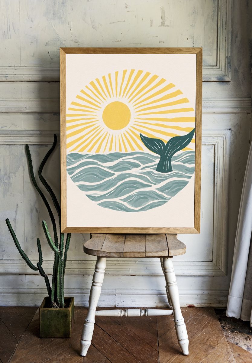Whale Tail Sunrise Print. room preview