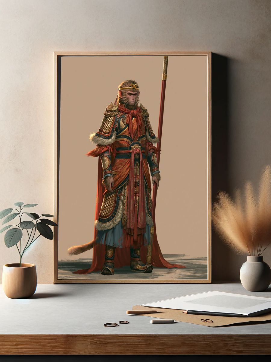 Monkey Warrior Fantasy Illustration Poster. — room view 2