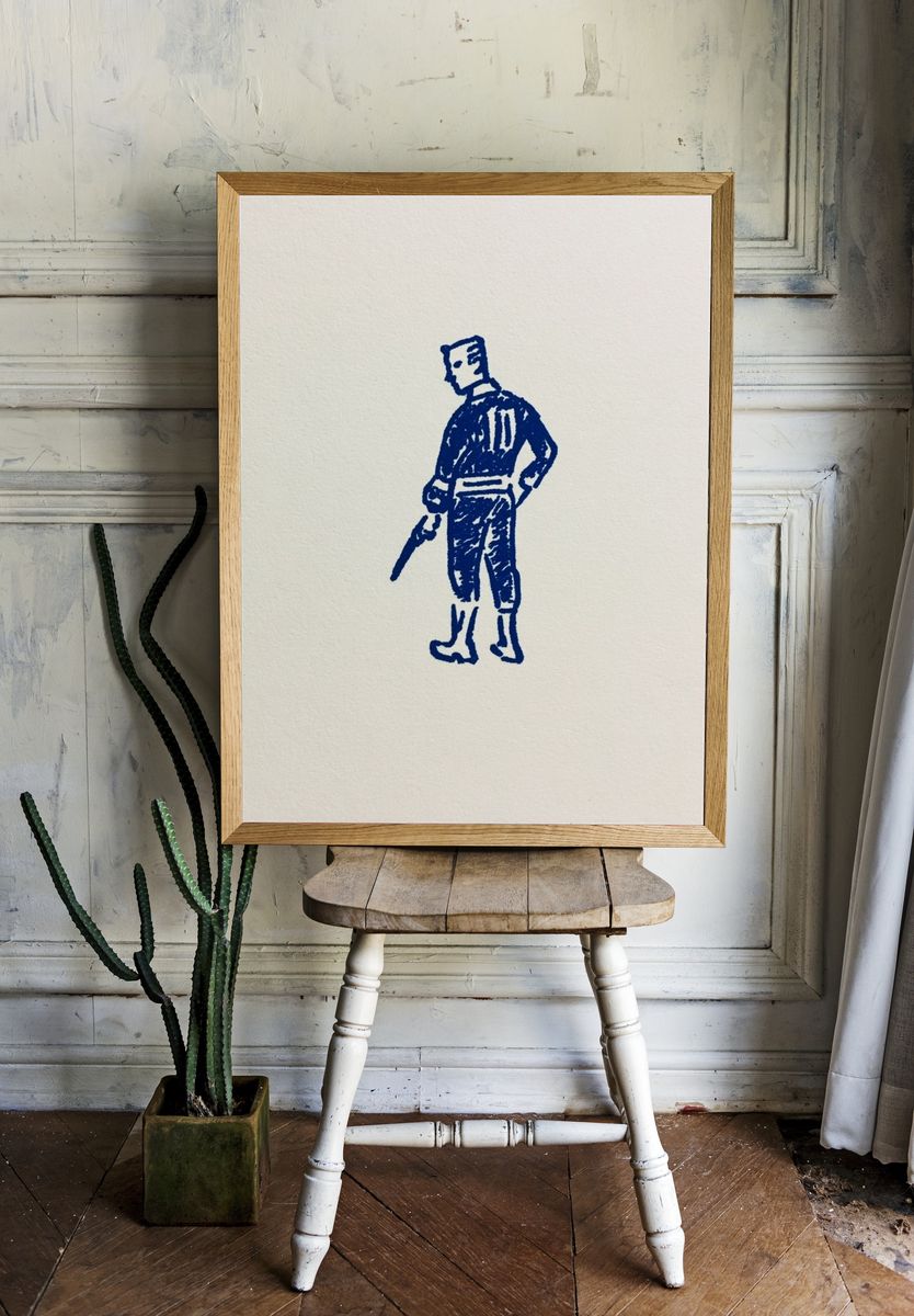 Blue Soldier Line Art Poster. room preview