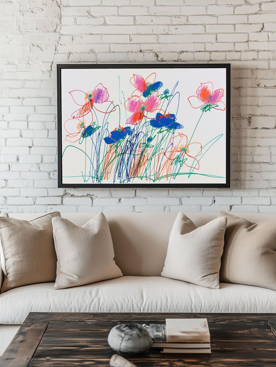 Colorful Flower Scribble Poster. room preview