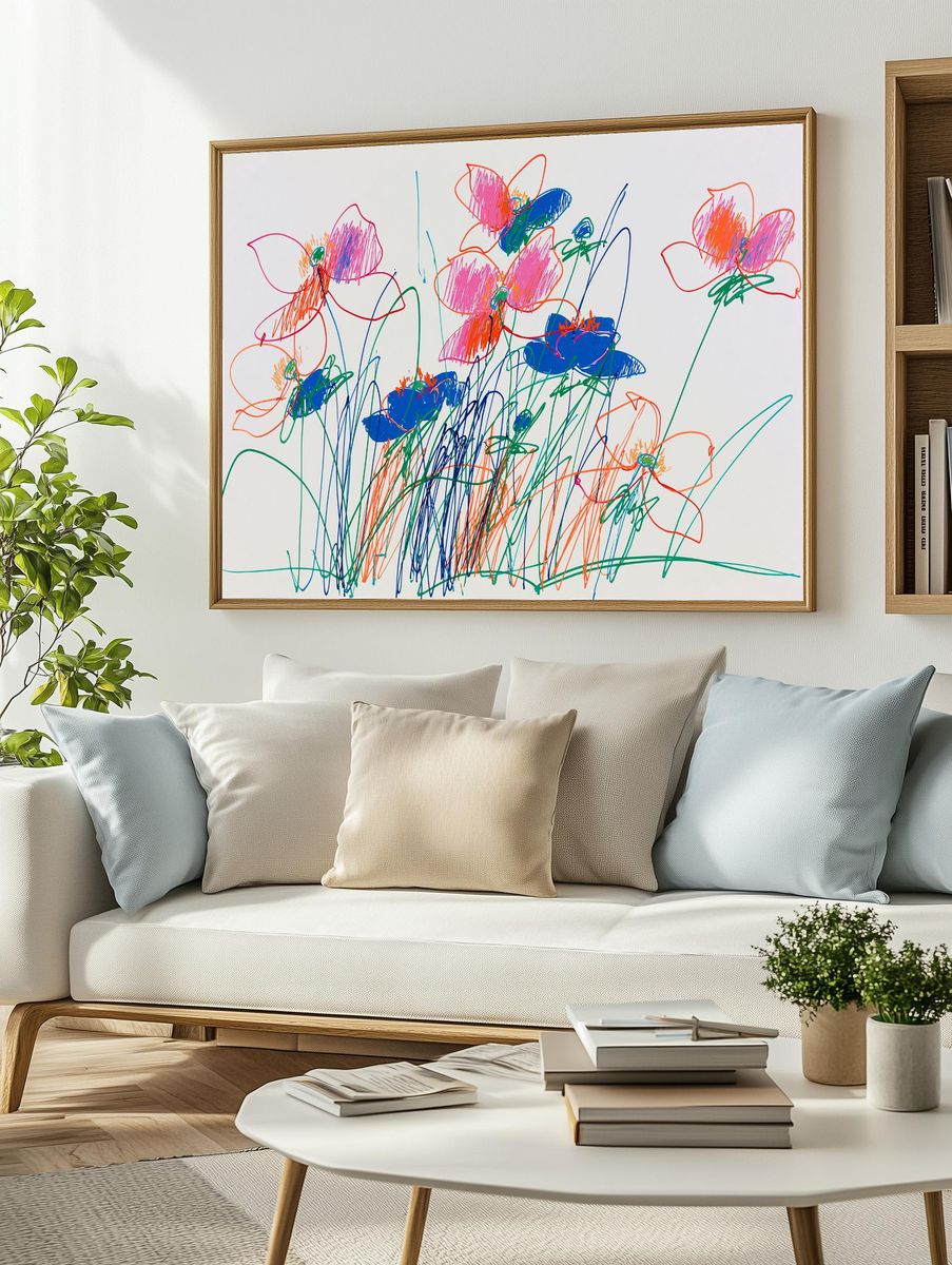 Colorful Flower Scribble Poster. — room view 2