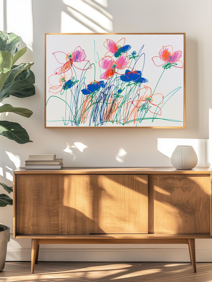 Colorful Flower Scribble Poster. — room view 3