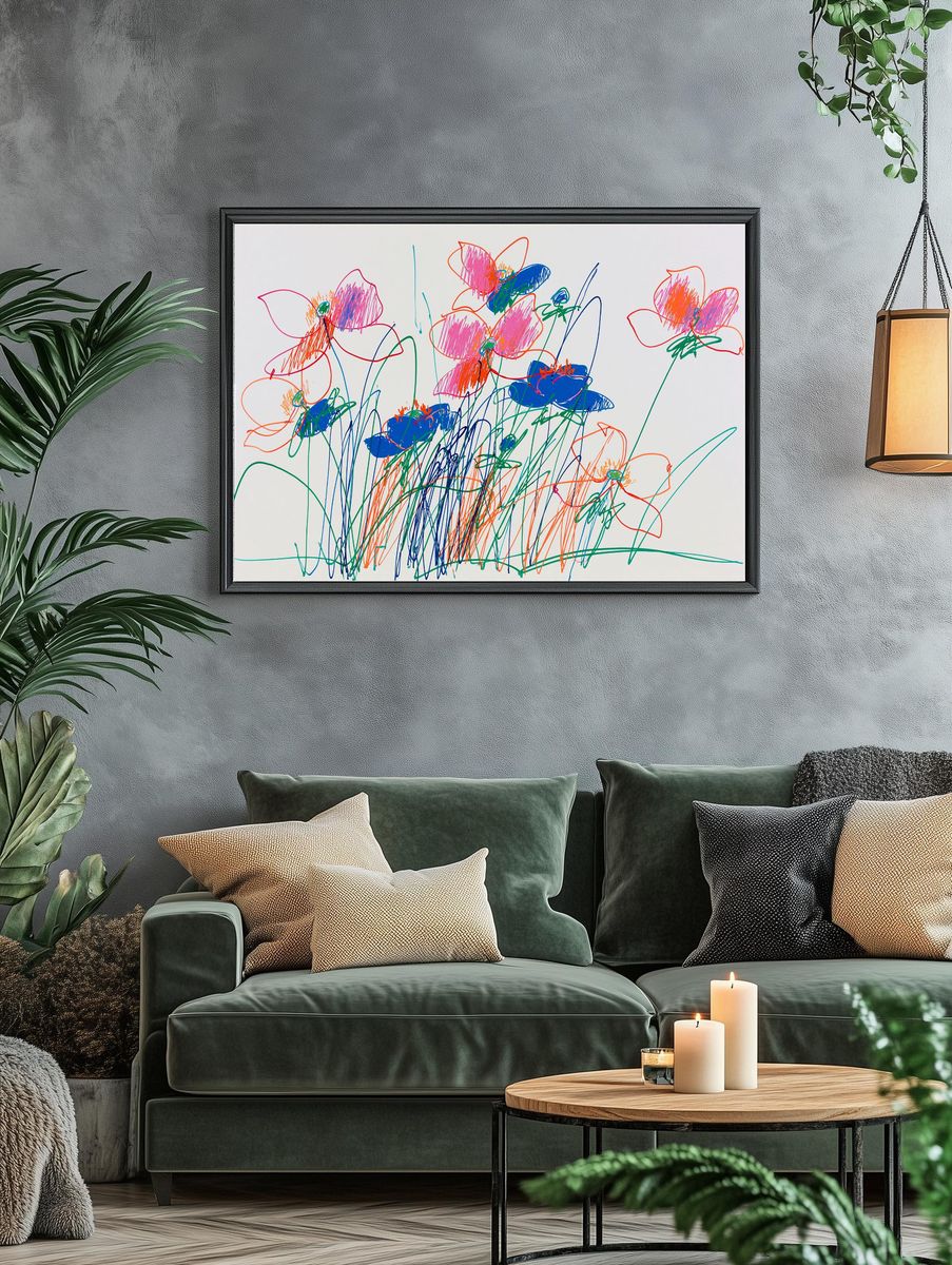 Colorful Flower Scribble Poster. — room view 4