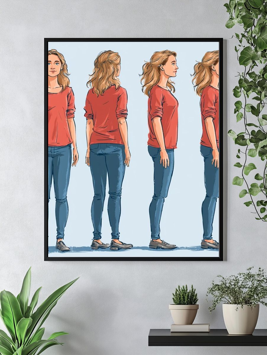 Female Figure Turnaround Illustration Poster. — room view 4
