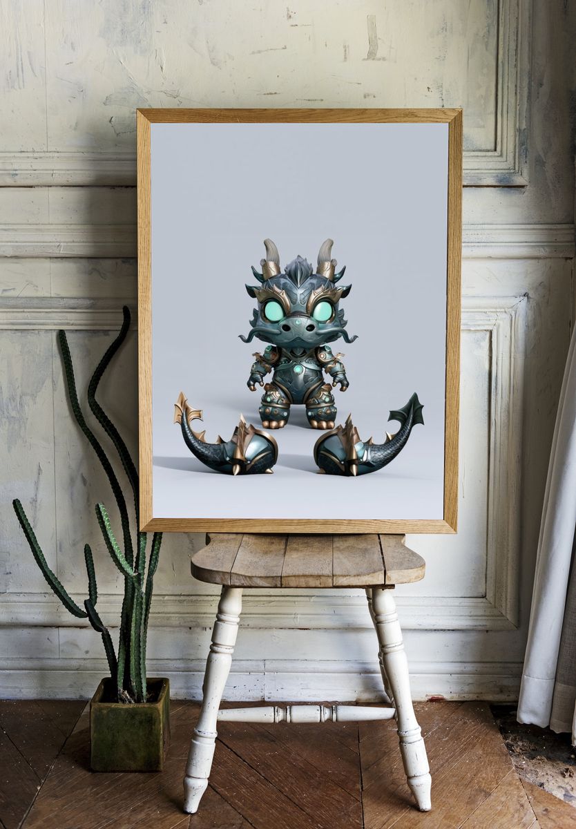 Mythic Dragon Figurine Illustration Poster. room preview