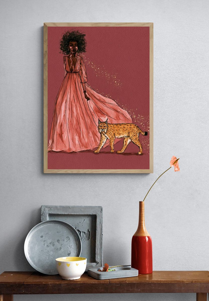 Mystic Woman and Lynx Illustration Poster. — room view 3