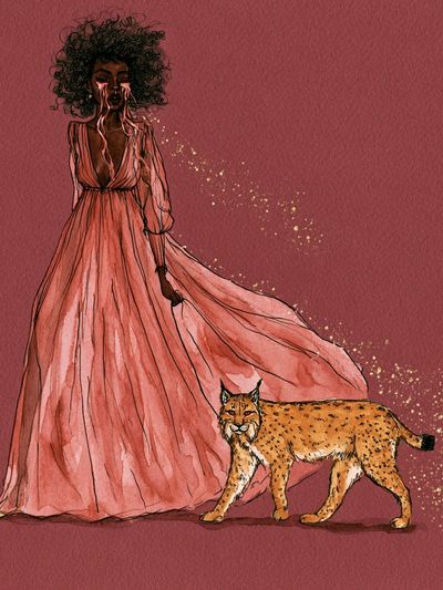Mystic Woman and Lynx Illustration Poster.
