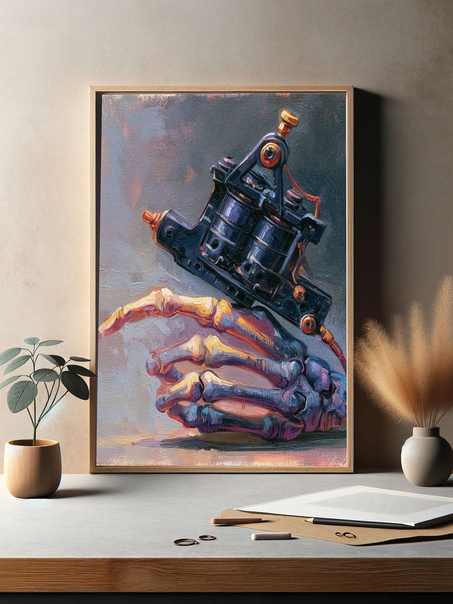 Skeleton Hand Tattoo Machine Poster. — room view 2