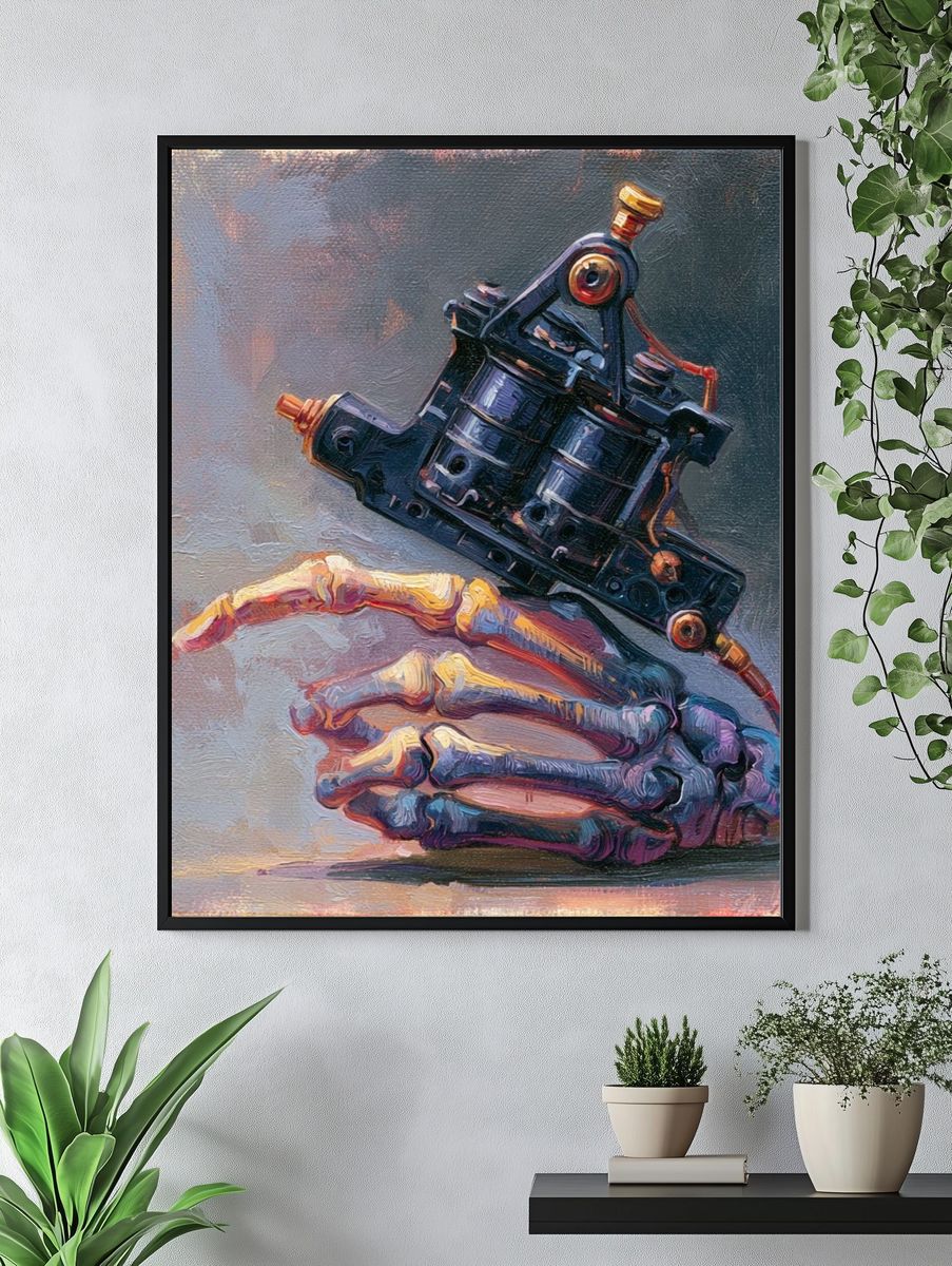 Skeleton Hand Tattoo Machine Poster. — room view 4