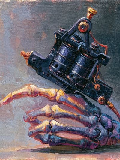 Skeleton Hand Tattoo Machine Poster. poster