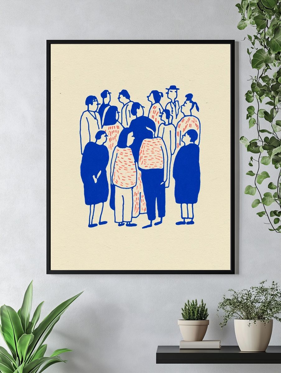 Crowd in Blue Illustration Poster. — room view 4