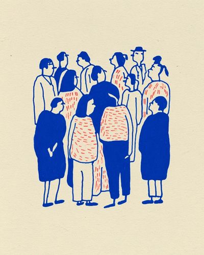 Crowd in Blue Illustration Poster. poster print