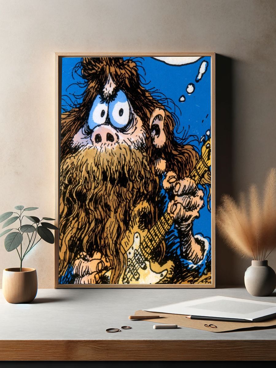 Cartoon Guitarist Illustration Poster. — room view 2