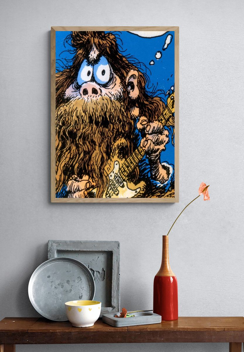 Cartoon Guitarist Illustration Poster. — room view 3