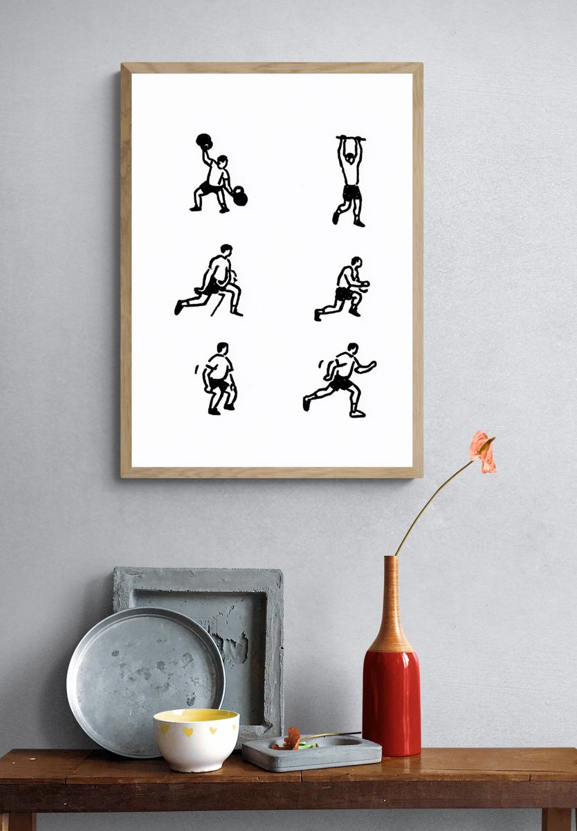 Weightlifting Figures Minimalist Poster. — room view 3