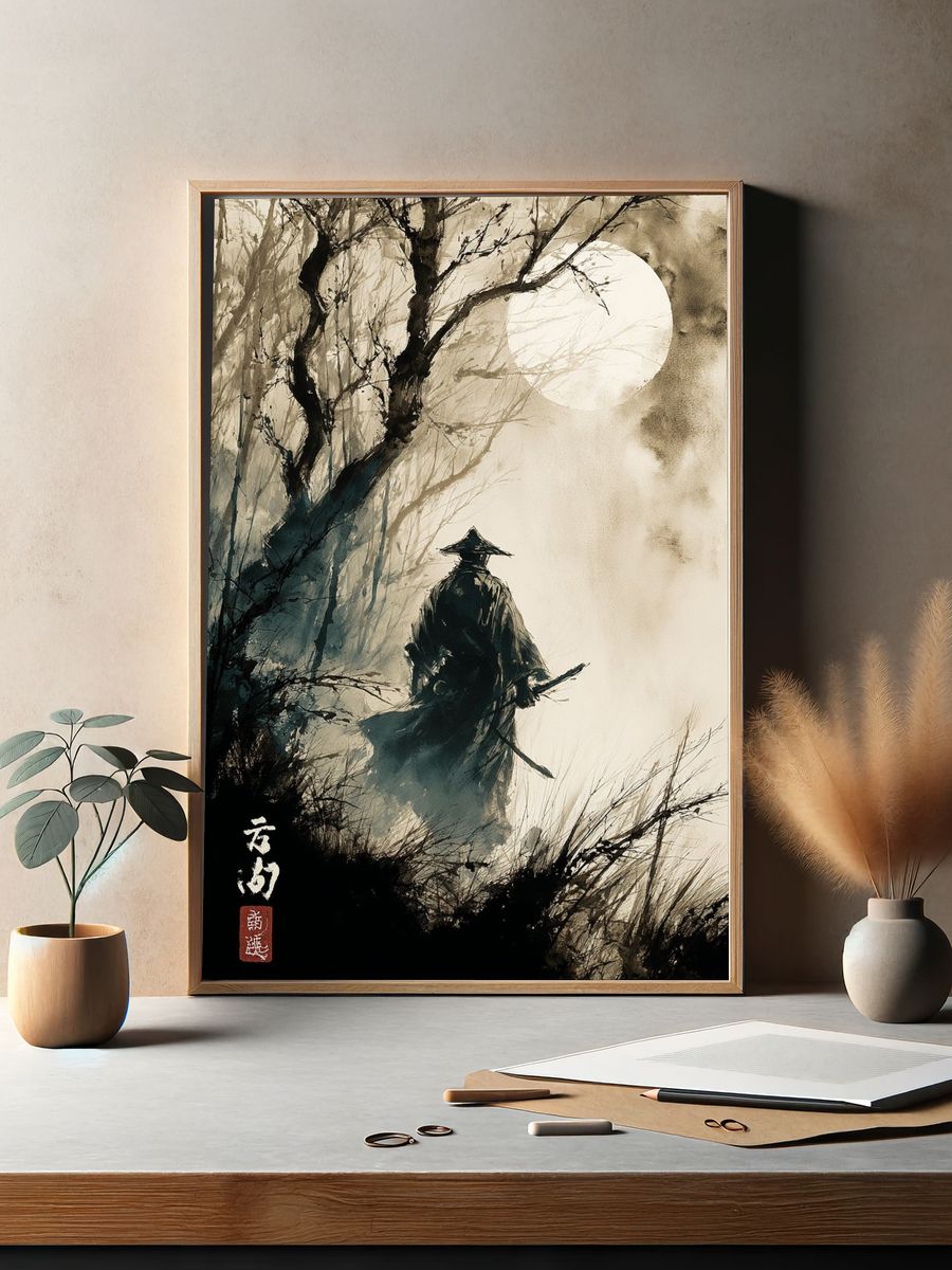 Samurai Moonlit Forest Print. — room view 2