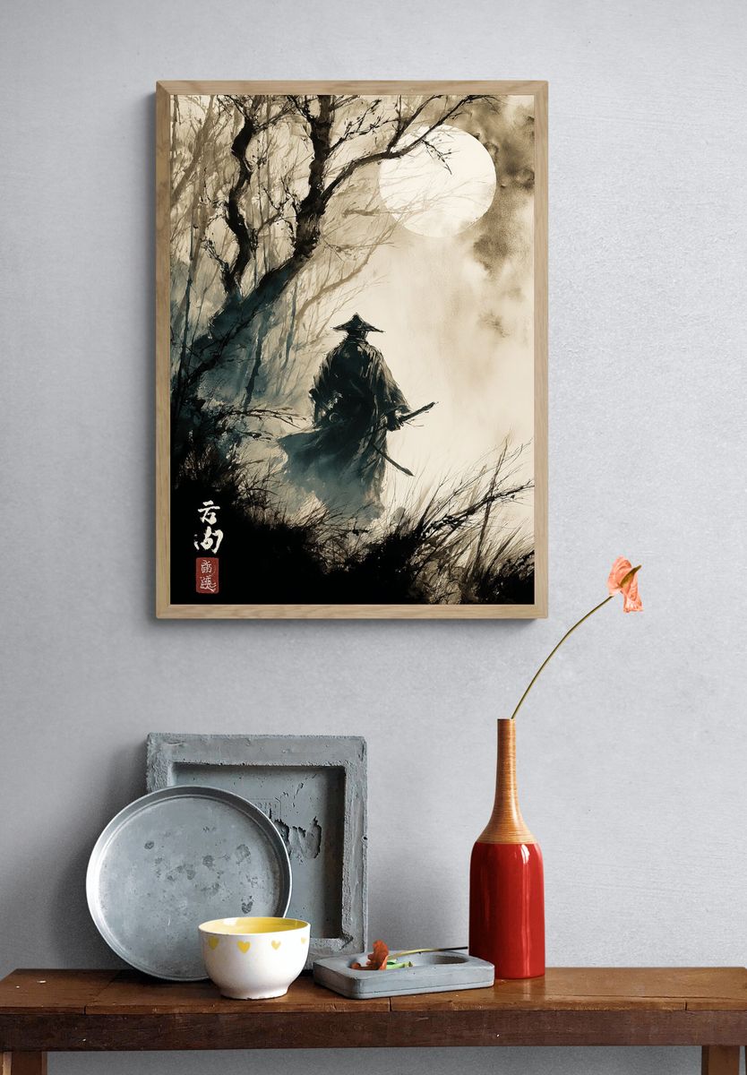 Samurai Moonlit Forest Print. — room view 3