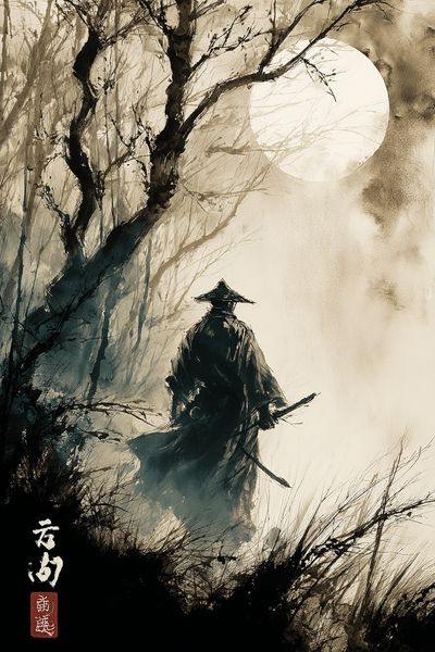 Samurai Moonlit Forest Print. poster print