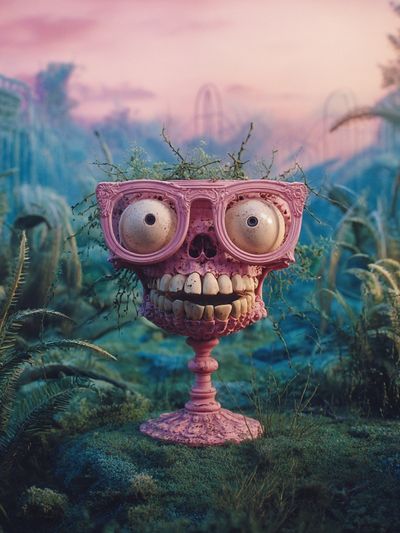 Surreal Pink Skull Garden Print. poster print