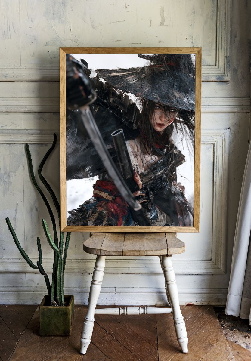 Samurai Warrior Digital Art Poster. — room view 1