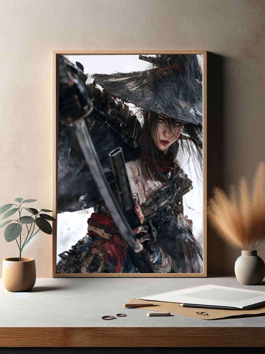 Samurai Warrior Digital Art Poster. — room view 2