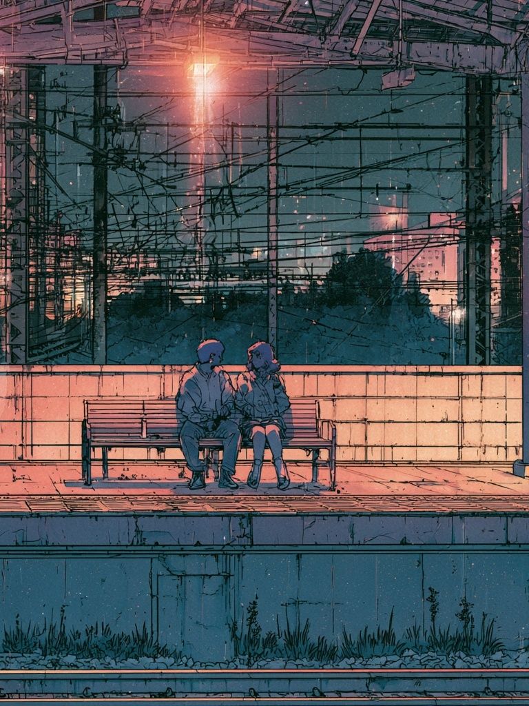 Train Platform Couple Illustration Poster. poster detail