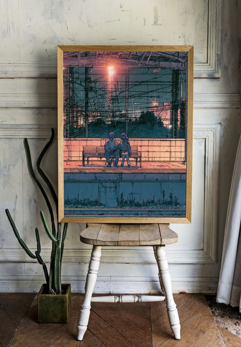 Train Platform Couple Illustration Poster. — room view 1