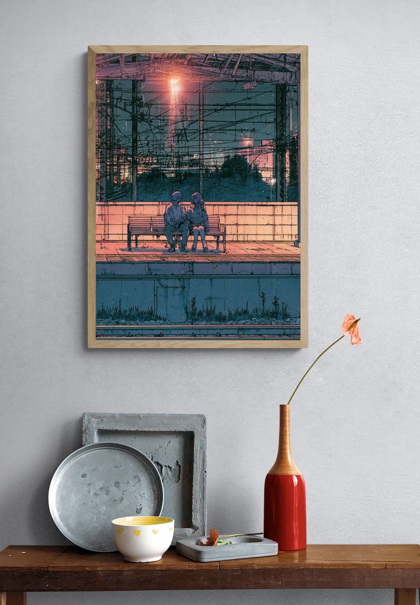 Train Platform Couple Illustration Poster. — room view 3