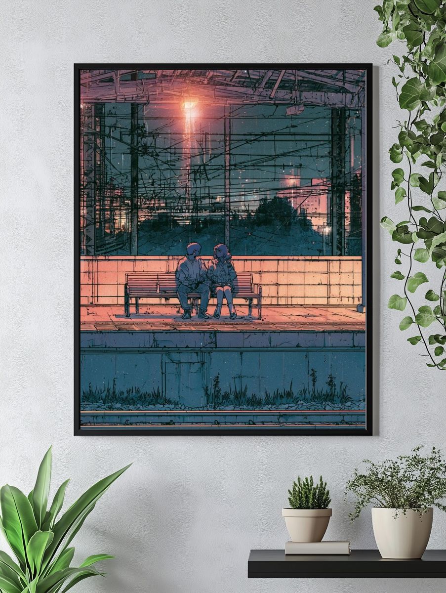 Train Platform Couple Illustration Poster. — room view 4