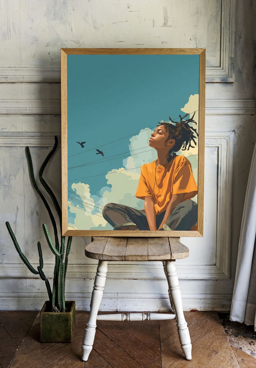 Dreamy Sky Portrait Illustration Poster. — room view 1