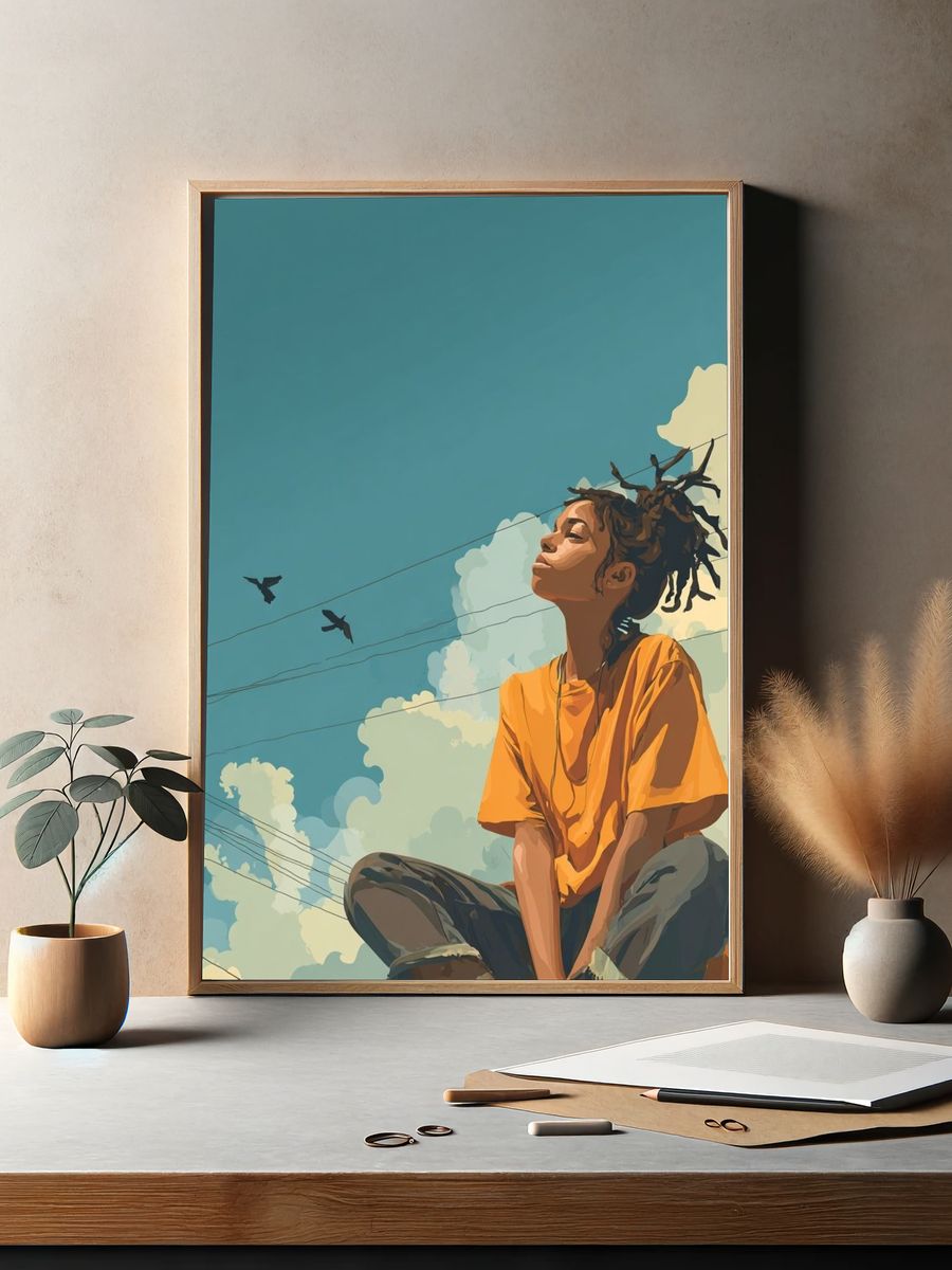 Dreamy Sky Portrait Illustration Poster. — room view 2