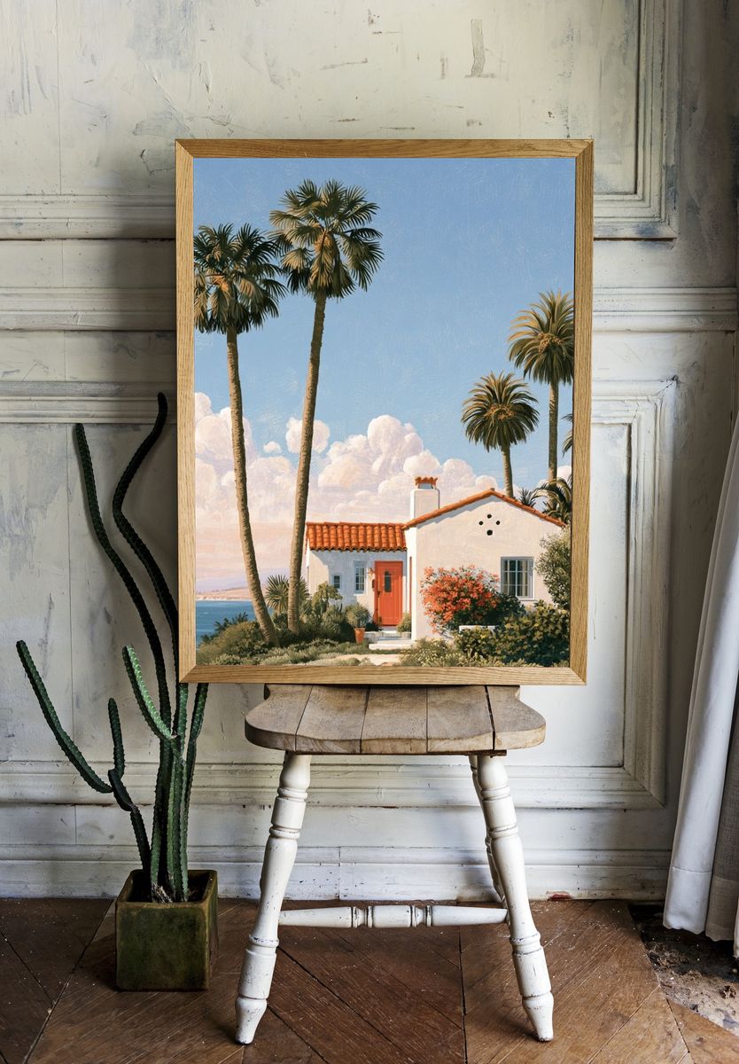 Coastal Palm House Illustration Poster. room preview