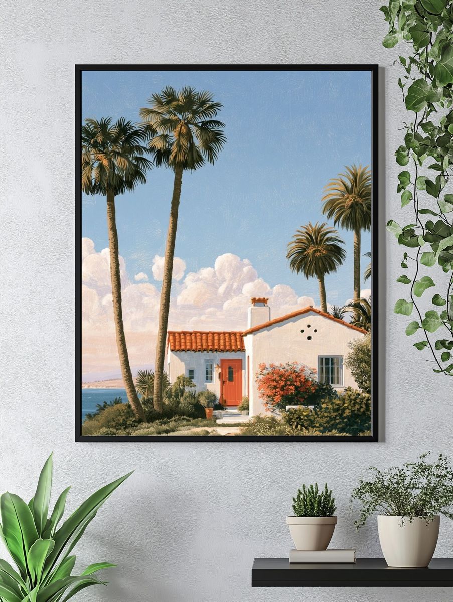 Coastal Palm House Illustration Poster. — room view 4