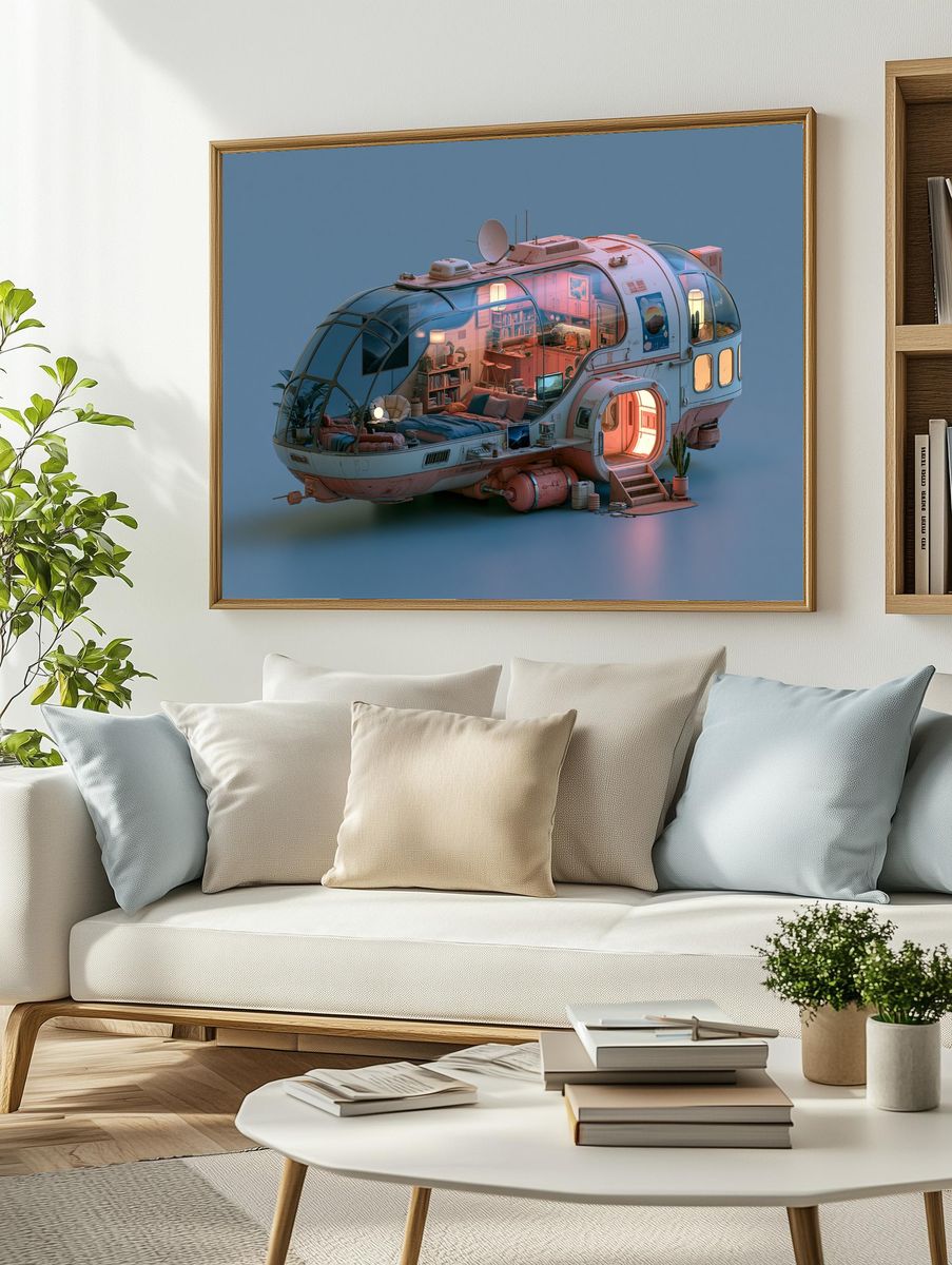 Futuristic Space Pod Illustration Poster. — room view 2
