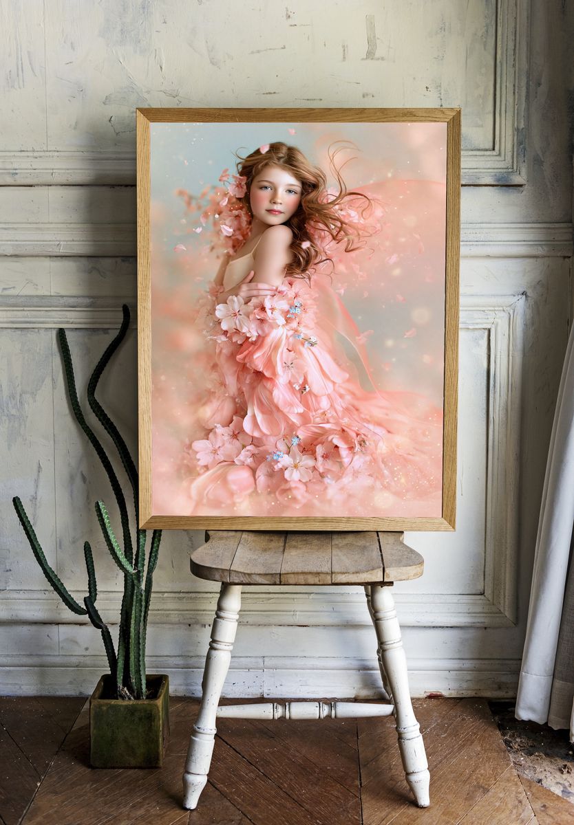 Blush Blossom Girl Illustration Poster. — room view 1