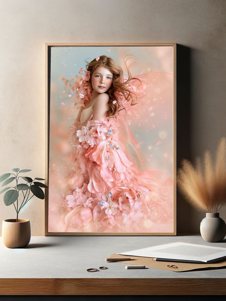 Blush Blossom Girl Illustration Poster. — room view 2