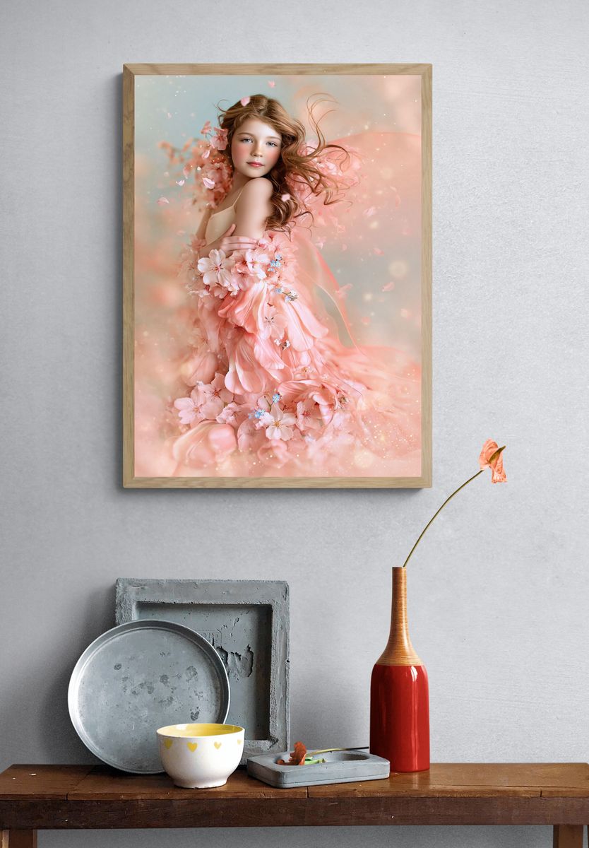 Blush Blossom Girl Illustration Poster. — room view 3