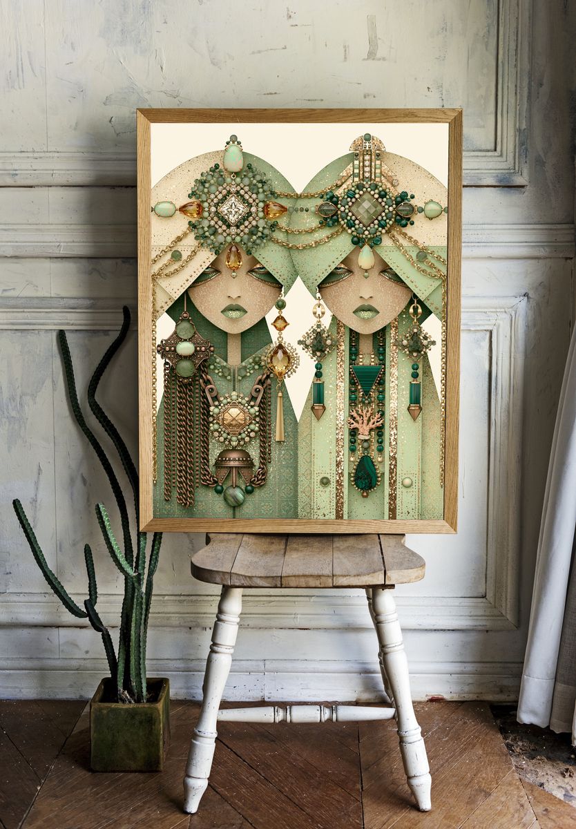 Art Deco Jewel Portrait Print. room preview