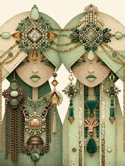 Art Deco Jewel Portrait Print.