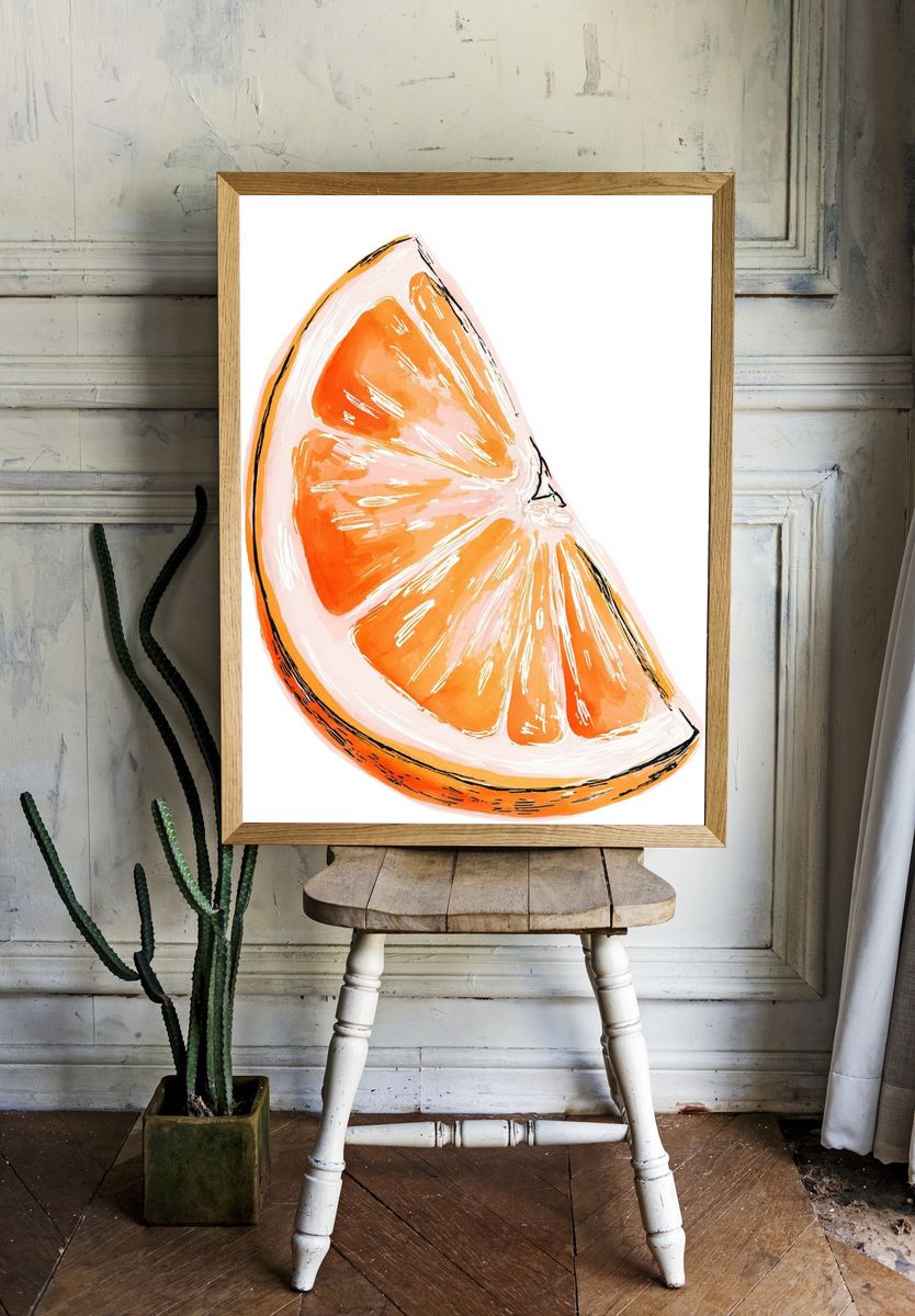 Orange Slice Watercolor Print. — room view 1