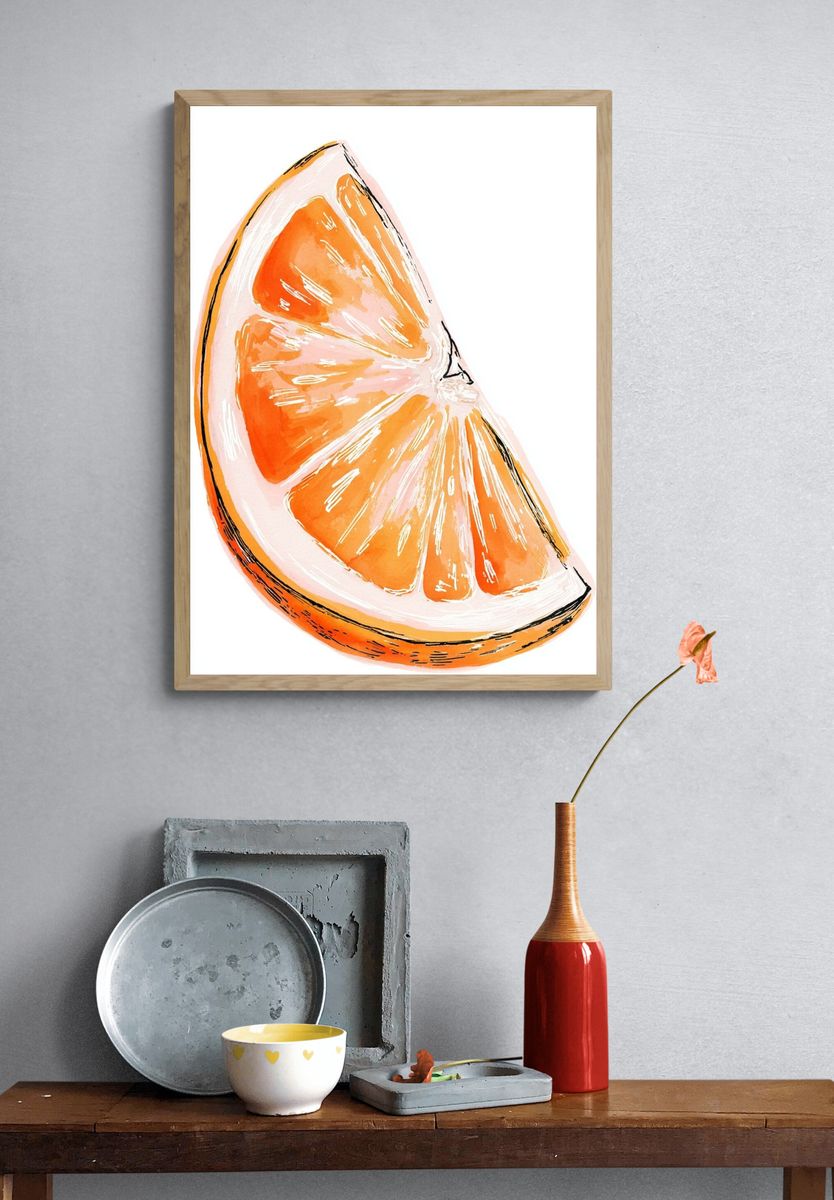 Orange Slice Watercolor Print. — room view 3