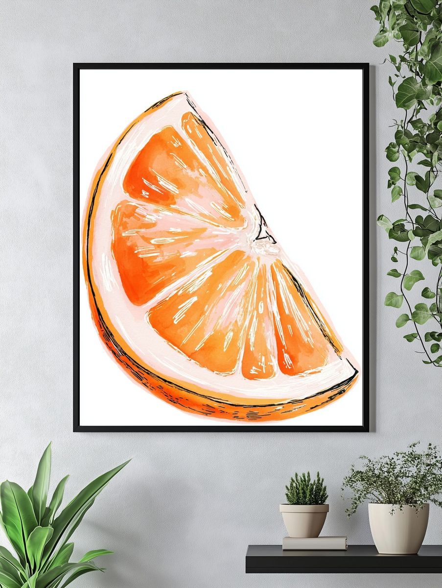 Orange Slice Watercolor Print. — room view 4
